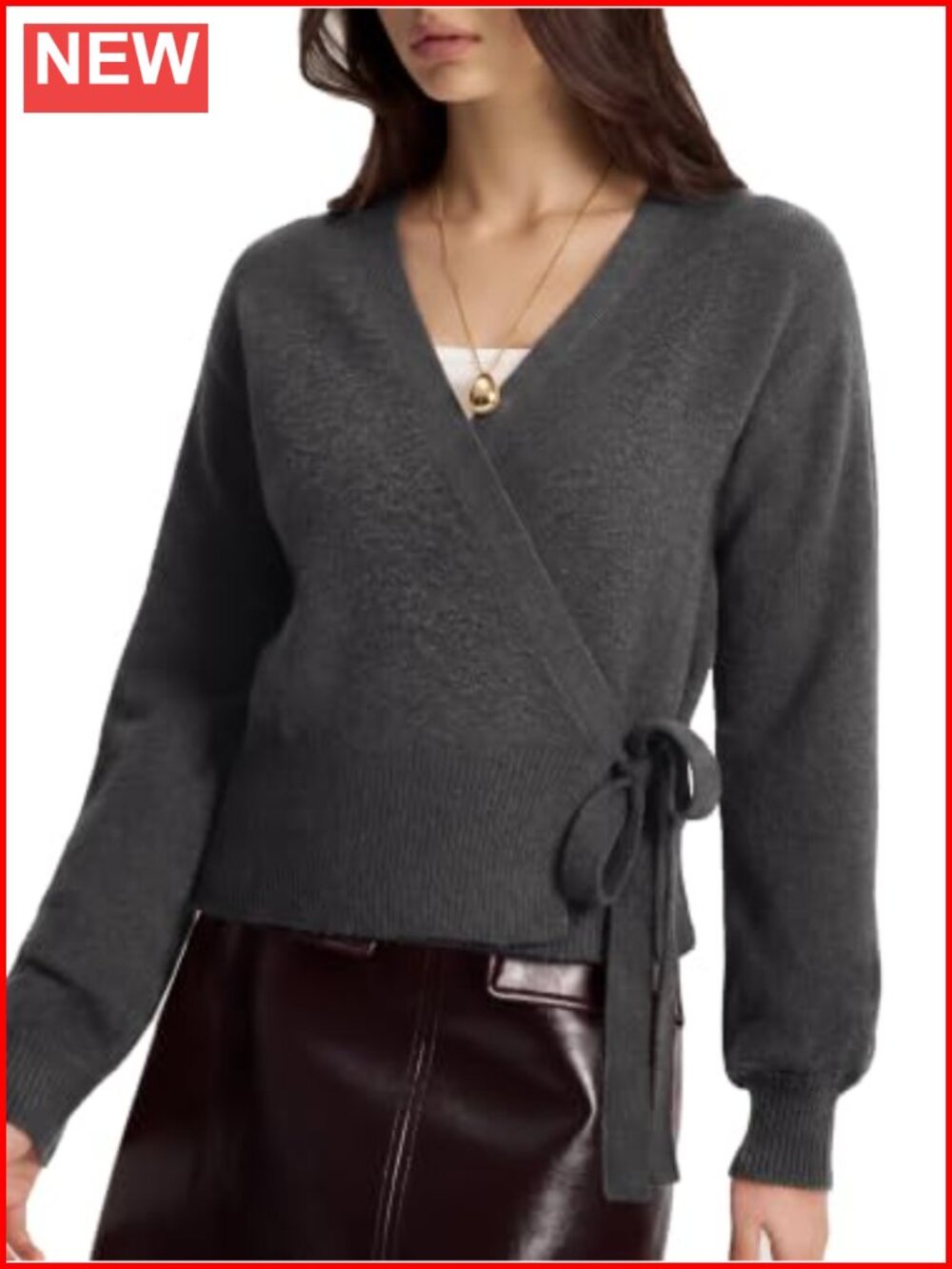 Cashmere Blend V Neck Wrap Sweater Long Sleeve Tie Waist Knit Top